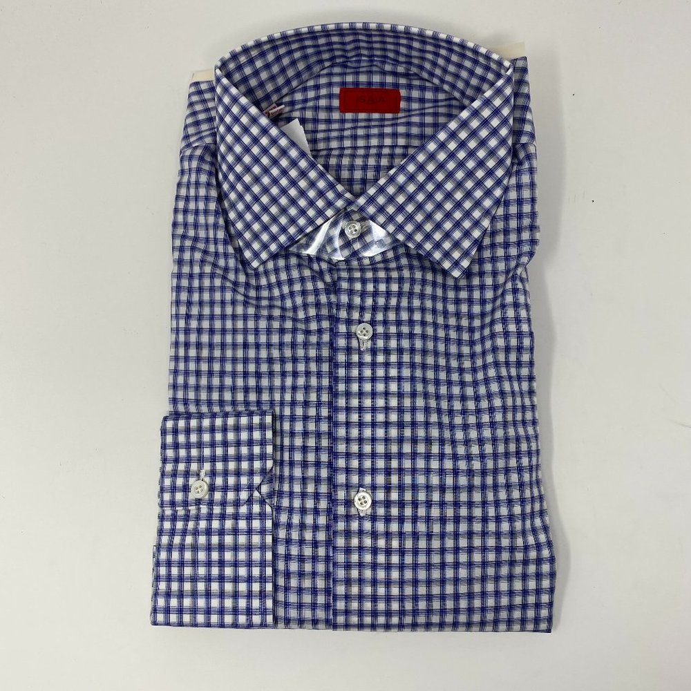 NEW isaia check long sleeve dress shirt